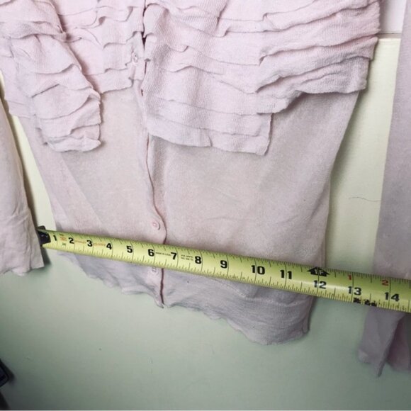 J.Crew Ruffle Cotton Cardigan Sweater Top Lightweight Knit Preppy V Semi Sheer M - Picture 14 of 16